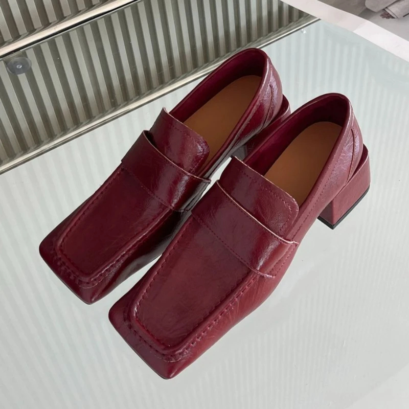 Women Square Toe Chunky Heel D - Leatherwork Designs ulasan dan harga