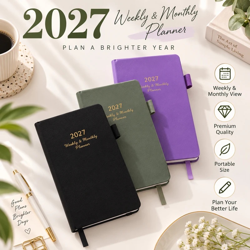 2027 Weekly & Monthly Planner, - Leather Work Diary Covers ulasan dan harga