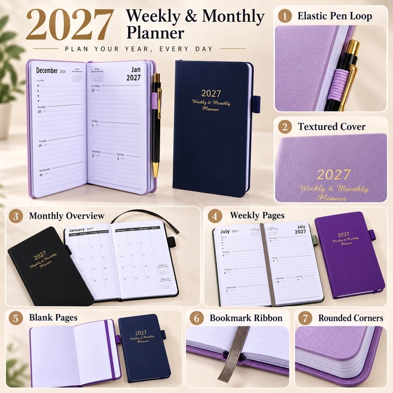 2027 Weekly & Monthly Planner, - Leather Work Diary Covers ulasan dan harga